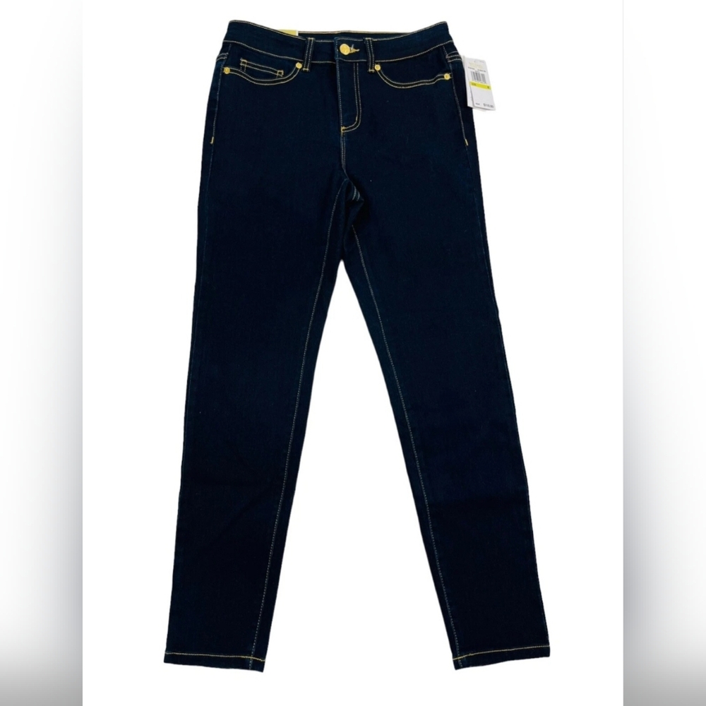 Michael Kors Dark Blue Denim Button Zip Jeans Size 12 Excellent Condition 25" In